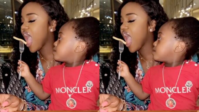 Chioma Subtly Shades Davido For Not Giving Her Unconditional Love As Her Son, Ifeanyi Spoonfeeds Her