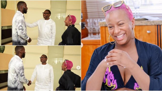 Reactions as DJ Cuppy and her father, Femi Otedola, link up with Lawrence Okolie