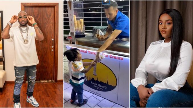 ‘This is Davido’s temperament’ Fans react to what Davido’s son Ifeanyi did to ice-cream vendor in Dubai 