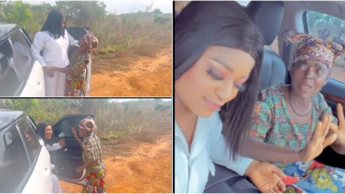 ‘This is pure love’ Reactions as an aged woman prays passionately for Actress Destiny Etiko
