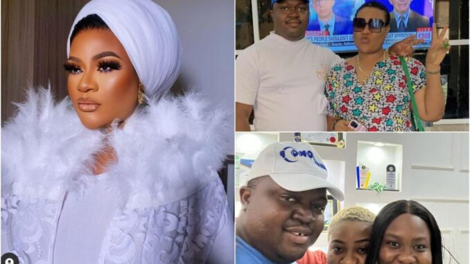 Nkechi Blessing puts her rumour peddlers to shame as she links up with her alleged lover and his wife