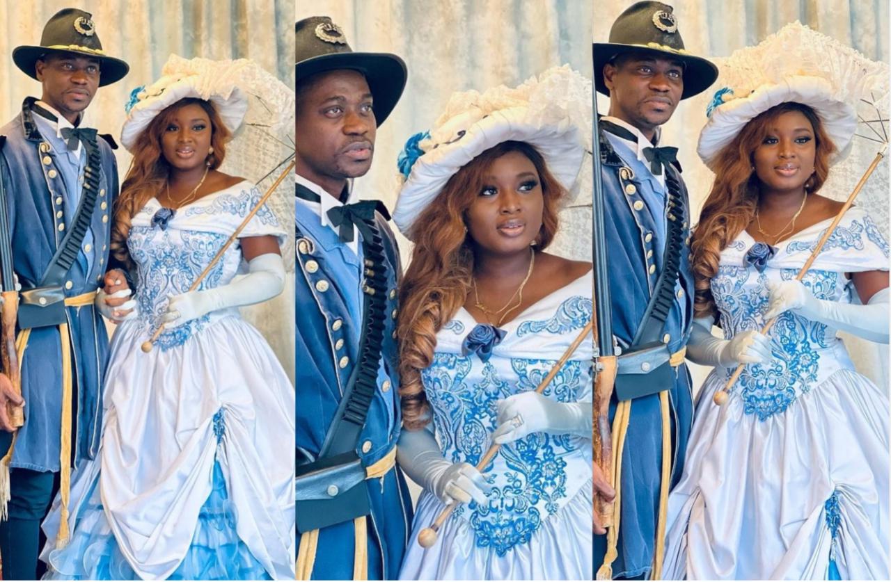 Jide Kosoko, Toyin Tomato rain prayers on Lateef Adedimeji and wife, Mo Bimpe as they dazzle in royal outfit