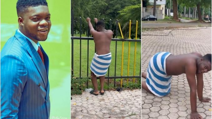 DM me if you sell waist beads – Cute Abiola pleads as he twerks half naked in a street