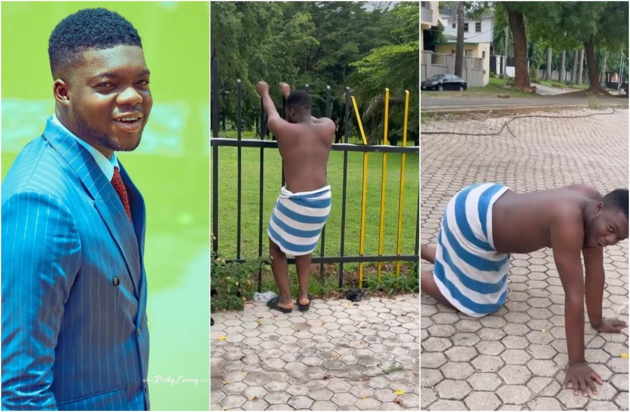 DM me if you sell waist beads – Cute Abiola pleads as he twerks half naked in a street