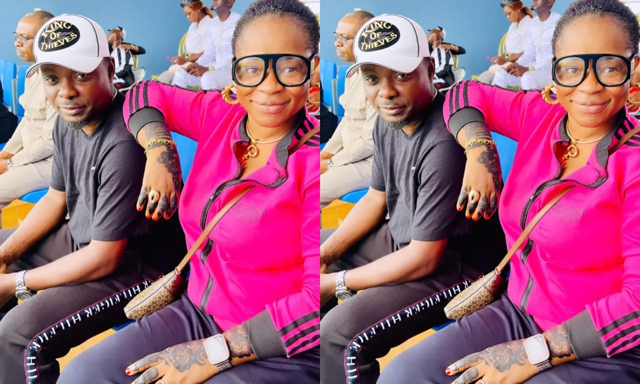 Actor Kunle Afod reacts as his wife, Desola Afod, reveals the kind of husband she married