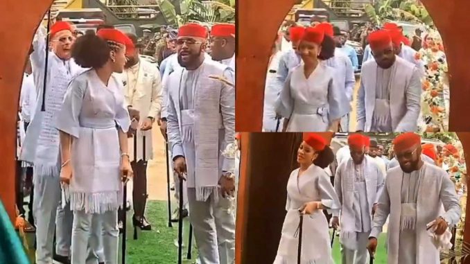 Adesua Etomi and Banky W at Mercy Chinwo's traditional marriage