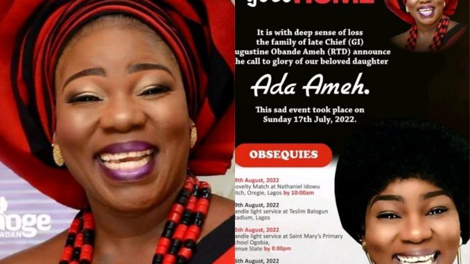 Fans in tears as Ada Ameh’s obituary poster surfaces