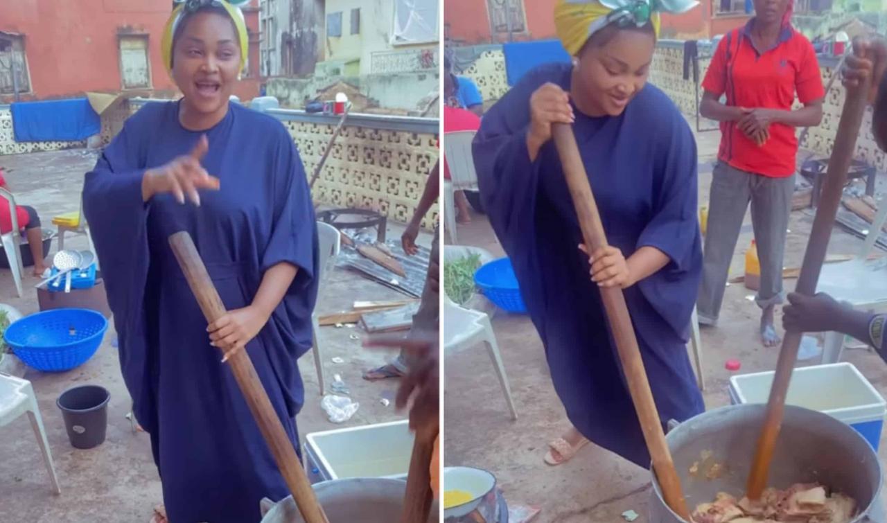 Mercy Aigbe joins older housewives to cook in her husband’s home